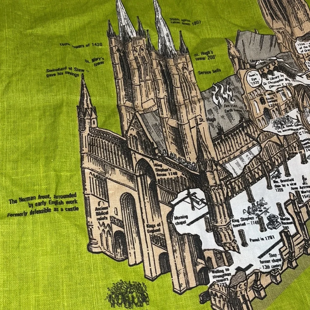 Vintage Lincoln Cathedral Irish Souvenir Wall Tapestry/ Tea Towel EUC Like New